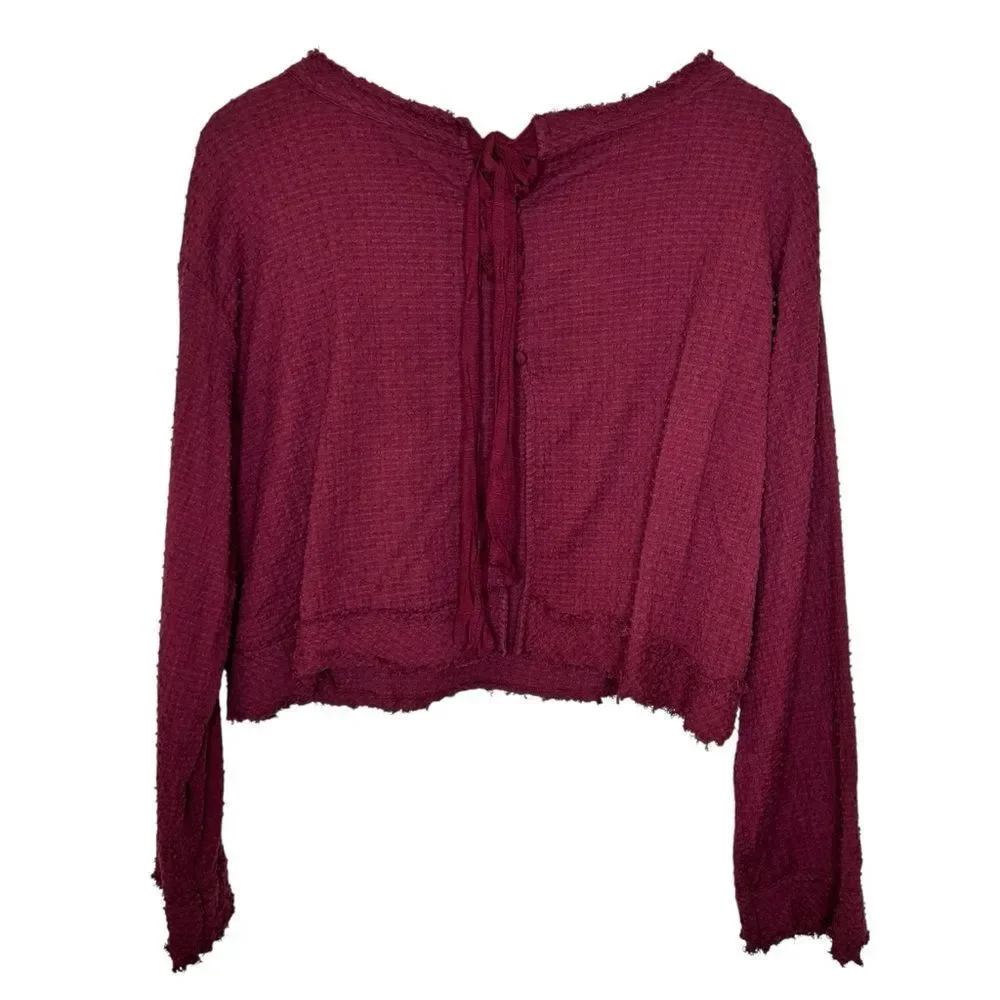 Free People Walking in Hueco Back Tie Burgundy Long Sleeve Top size xsmall